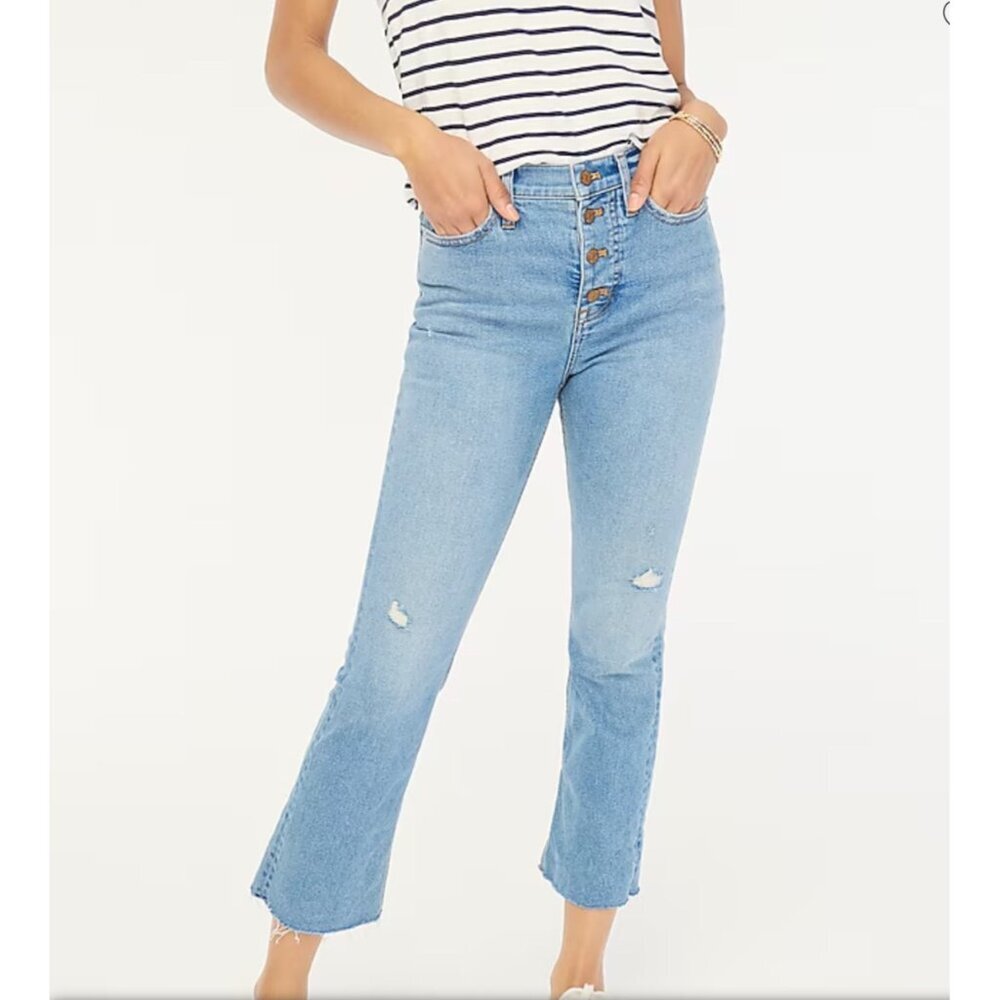 J.Crew High-rise‎ flare crop jean in all-day stretch raw hem sz 31T